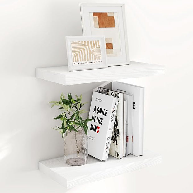 Fun Memories 16 Inch Long Floating Shelves in White, 9.3 Inch Deep Floating Shelf for Wall, Living Room, Kitchen, Rustic Deep Wood Shelves for Bathroom, 2 Pack Storage Display Shelf for Books, Decor