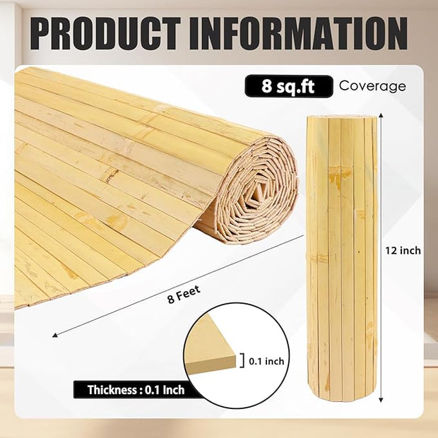 FONUNO Bamboo Wall Panel for Interior Decoration Bamboo Pole Wrap Roll Natural Wainscoting Paneling Decorative Wall Slat Covering for Living Room, Bedroom, Office (12 Inch x 96 Inch, Natural)
