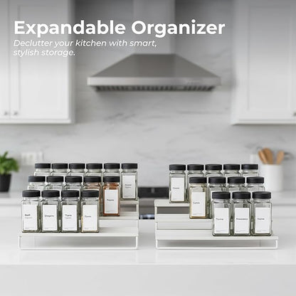 Tiered Spice Rack Organizer – Warm Gray Metal Countertop & Cabinet Spice Stand, Strong & Sturdy 3-Tier Shelf for Kitchen, Pantry, Seasoning Bottles – Minimal Scandinavian Design