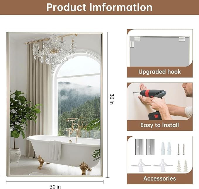 Brushed Nickel Bathroom Mirror, 30