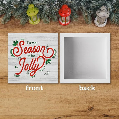 Christmas Decor Christmas Sign Decorations for Home Tis The Season Jolly Sign for Home Office Desk Table Cubicle Shelf Xmas Desk Accessories 5 x 5 inch