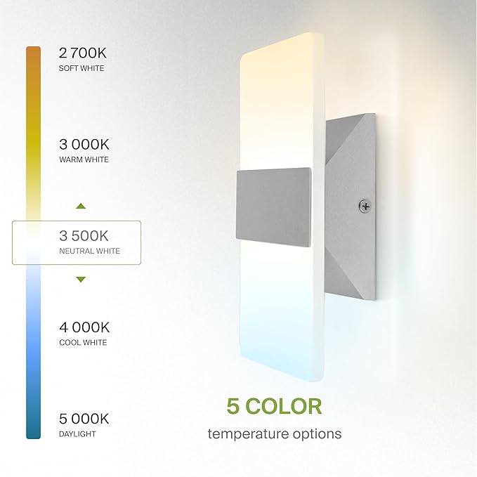 ASD LED Indoor Wall Mount Light Fixture - 8 Inch 10W Modern Interior Brushed Nickel Dimmable Wall Sconce Light - ETL 2700K-5000K Adjustable - Hallway, Bedroom LED Wall Lights, Pack of 2