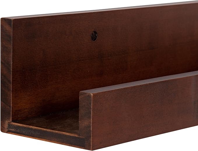 Kate and Laurel Levie Modern Floating Wall Shelf Picture Frame Holder Ledge, Dark Walnut Brown