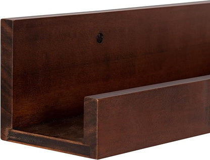 Kate and Laurel Levie Modern Floating Wall Shelf Picture Frame Holder Ledge, Dark Walnut Brown