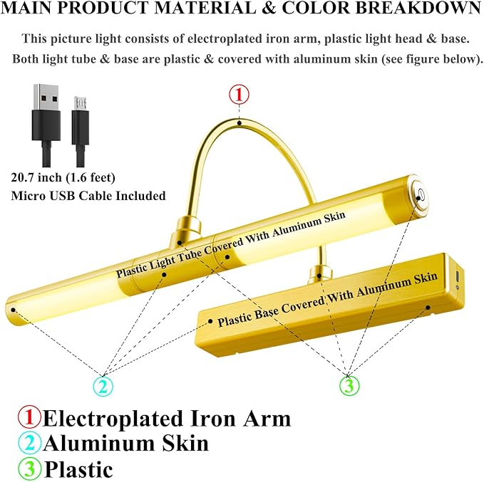BIGMONAT Wireless Picture Light for Paintings, Dimmable Dartboard Light with Remote and Timer, Rechargeable Battery Operated Display Lamp for Wall Artwork Portrait Photo Gallery Mirror