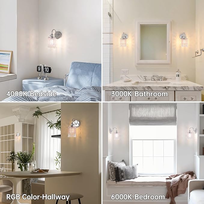 Set of 2 Crystal Battery Operated Wall Sconce, Rechargeable Battery Powered Wall Lamp with Remote Control, Modern Dimmable Wall Lights for Bedroom Bathroom(Pink, Silver Base)