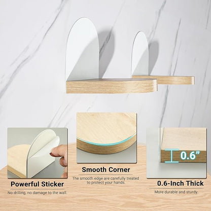SAYAYO Small Floating Shelves for Wall Storage, 4 x 4 Inch Adhesive Wall Shelves for Bedroom Decor, Mini Display Wood Shelf Organizer with White Base for Living Room, Office, Balcony, 4 Pcs