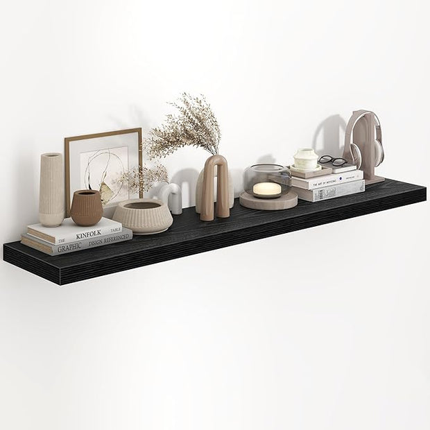 Fun Memories Black Floating Shelves 55 Inch Long, 9.3 Inch Deep Floating Shelf for Wall, Living Room, Bedroom, Kitchen, Large Deep Wall Shelves with Invisible Bracket for Books, Decor