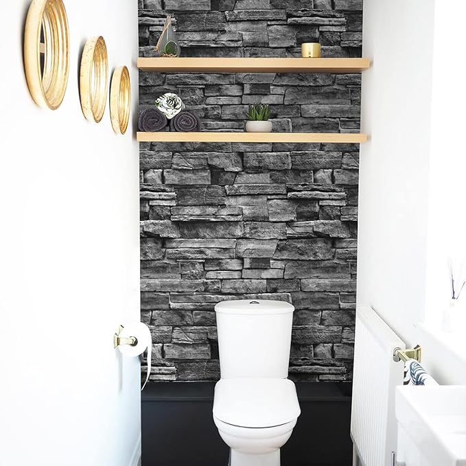 Jeweluck Grey Brick Wallpaper Peel and Stick Wallpaper 17.7inch×118.1inch Faux Stone Self Adhesive Wallpaper Kitchen Backsplash Peel and Stick Brick Contact Paper Removable Wall Paper Decor Vinyl