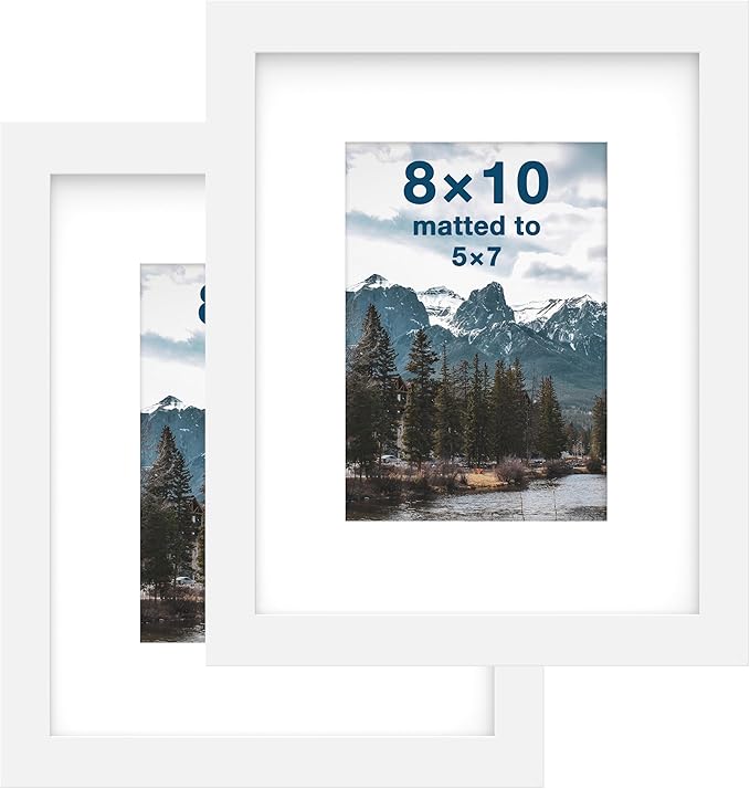 FrameWorks 2-Pack, 8x10 Matted to 5x7 Picture Frame, White – Classic Wooden Photo Frame with Tempered Glass, Modern Matte Finish for Prints, Posters, Certificates & Wall Decor – Gallery-Ready