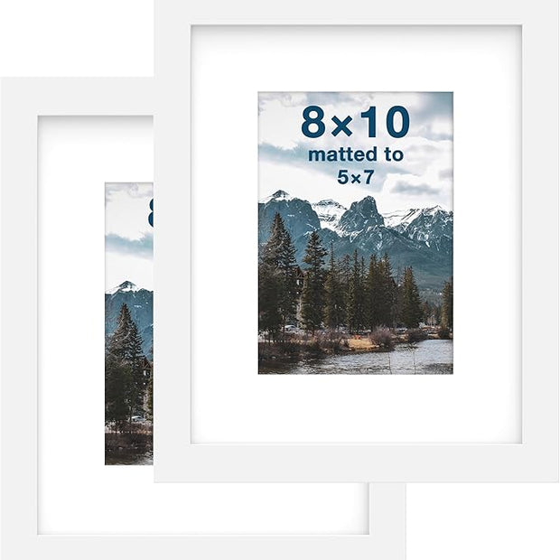 FrameWorks 2-Pack, 8x10 Matted to 5x7 Picture Frame, White – Classic Wooden Photo Frame with Tempered Glass, Modern Matte Finish for Prints, Posters, Certificates & Wall Decor – Gallery-Ready