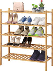 5-Tier Bamboo Shoe Rack for Entryway, Stackable | Foldable | Natural, Shoe Organizer for Hallway Closet, Standing Shoe Racks for Indoor Outdoor