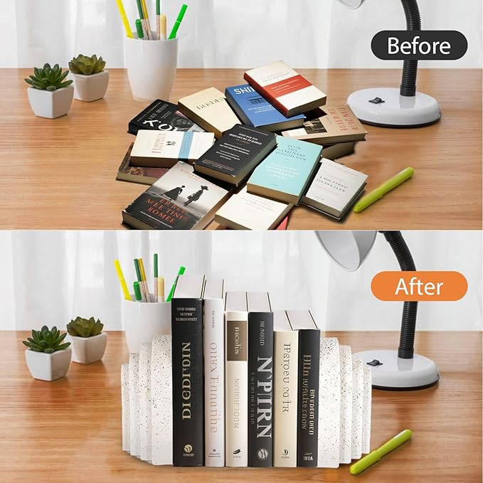 Heavy Duty Resin Bookends for Shelves - Modern Layered Arch Design, Aesthetic Home Decor,Stylish Decorative Book Ends