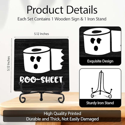 Halloween Bathroom Decor, Boo Sheet Wooden Sign for Home Restroom Desk Shelf, Toilet Paper Table Centerpieces for Washroom Accessories - A11