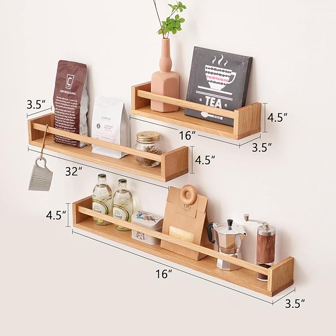 Floating Shelves, Oak Nursery Floating Shelves for Wall Mounted Bookshelf,Hanging Shelf for Kitchen, Living Room, Bedroom, Natural Wood Wall Shelves,24 Inch