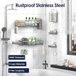 Shower Caddy Adhesive Shower Organizer 7-Pack, Rustproof Stainless Steel Bathroom Shelves, Large Capacity No-Drill Rack Storage Accessories with Soap Dish Toothbrush Holder Hooks