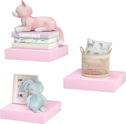 Small Pink Floating Shelves for Wall - 6 Inch Mini Square Shelves for Bedroom, Living Room, Bathroom, Kitchen, Office Decor Set of 3