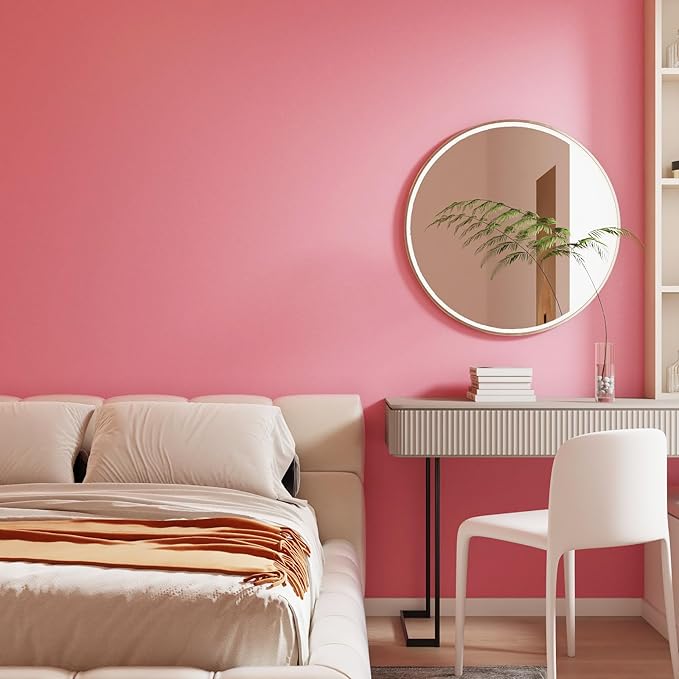Livelynine 15.8x394 Bright Pink Peel and Stick Wallpaper for Bedroom Girls Removable Wall Paper Modern Pink Wallpaper for Bathroom Walls Pink Contact Paper for Cabinets Bubblegum Pink Vinyl Wrap Roll