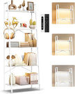 5-Tier Wide Ladder Shelf with LED Lights, Touch & Remote Control, 3 Color Temperatures, Dimmable Tall Corner Standing Bookcase, Metal Wood Display Shelf for Living Room, Bedroom(White)