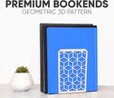 Geomod 3D Cube White Metal Bookends Decorative for Heavy Books - Sturdy Boho Book Stops - Minimal Book Shelf Stopper - Durable Office Bookends - Weighted Metal Book Holders - 7x4.75 Inches - 3 Pair
