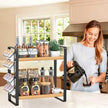 Coffee Station Organizer for Counter,Condiment Storage Caddy for Kitchen,2 Tier Wooden Shelf for Coffee Bar Accessories,Coffee Bar Organizer for Kitchen, Home, Office-Brown