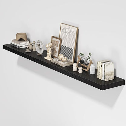 Floating Shelves for Wall, 72"W x 9.3"D x 1.5"H, Long Wooden Wall Mounted Display Shelves with Invisible Brackets for Living Room, Bedroom, Bathroom, Kitchen Decor and Storage, Set of 1, Black