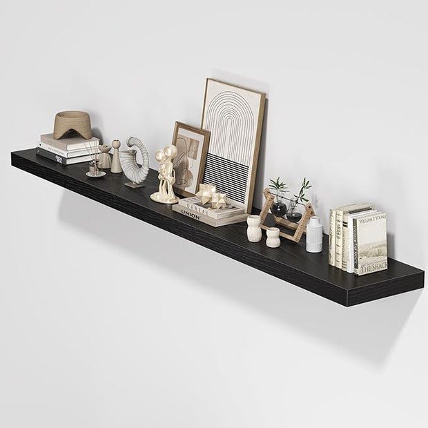 Floating Shelves for Wall, 72"W x 9.3"D x 1.5"H, Long Wooden Wall Mounted Display Shelves with Invisible Brackets for Living Room, Bedroom, Bathroom, Kitchen Decor and Storage, Set of 1, Black