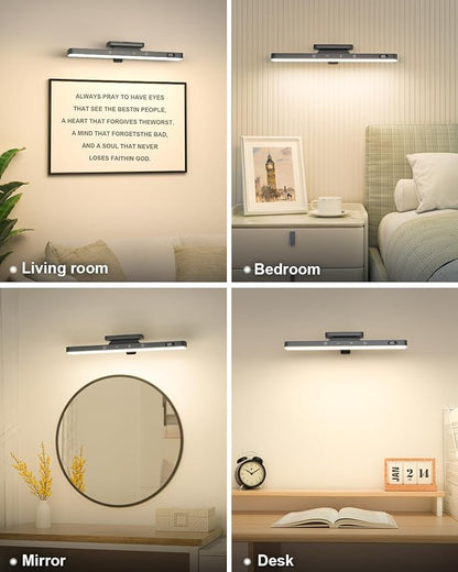 WILLED 3W Picture Lights for Wall, Rechargeable Battery Operated Picture Light, Wireless Wall Light with Remote, Dimmable & Timer Art Lighting for Paintings Wireless, Magnetic Gallery Light, Black