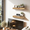 17x6.8x2 Inch Rustic Floating Shelves for Wall Set of 2 - Oak Solid Wood Wall Mounted Shelves with Invisible Bracket, Compact Design for Farmhouse Living Room Bedroom Kitchen Decor