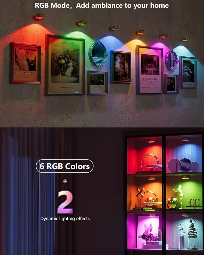 Picture Lights for Wall, 2000mAh Rechargeable Magnetic Poster Lights with Remote, 3 Color Temps & RGB Dimmable Timer, Wall Decor Light for Art Display, Frame (3 Pack)