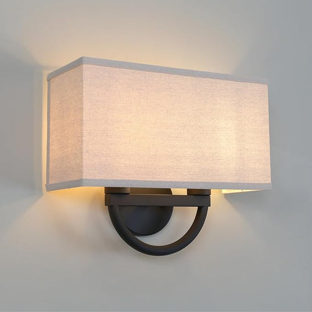 Yosoan 2-Light Linen Fabric Cloth Boho Wall Sconce Stairwell Fixture Light, Indoor Hardwired Vanity Dual Vintage Black Metal Base Wall Mount Lighting Square Fabric Shade for Bedside Hallway Kitchen