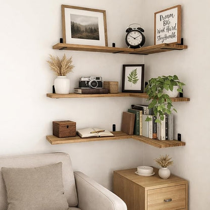 Floating Shelves Set of 6, Wooden Floating Shelves for Wall Decor, Farmhouse Shelf for Bedroom, Wall Mounted Bathroom Storage Shelves, Floating Book Shelves for Living Room
