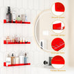 2 Pack Floating Shelves–15'' Red Acrylic/PET Wall-Mounted No Drill Storage with Adhesive, Bathroom & Bedroom Shelving for Kitchen, Living Room, Home Decor