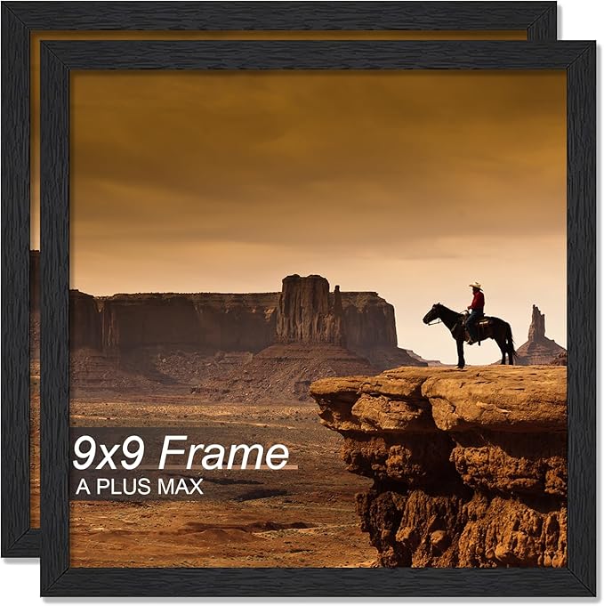 A PLUS MAX 9x9 Picture Frame Set of 2, Black Engineered Wood Frame for 9 x 9 Inch Picture Poster Photo, Light Weight 9 by 9 Frame with Wood-grain for Wall - 2 Pack/Black/9