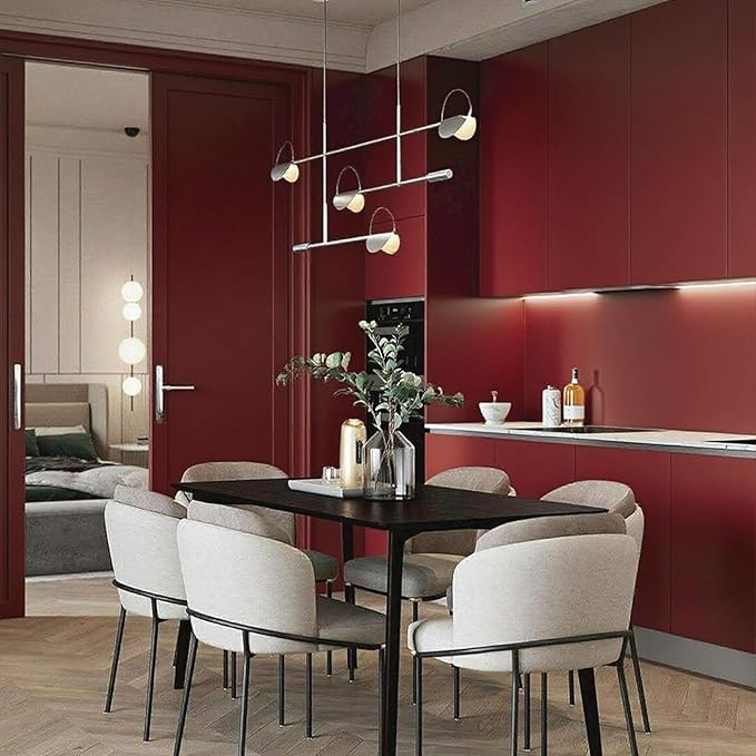 Yancorp 16"x394" Matte Red Contact Papaer Peel and Stick Wallpaper Vinyl Wrap Countertop Wallpapers Waterproof for Cabinets Drawers Bedroom Kitchen Self-Adhesive Wallpaper
