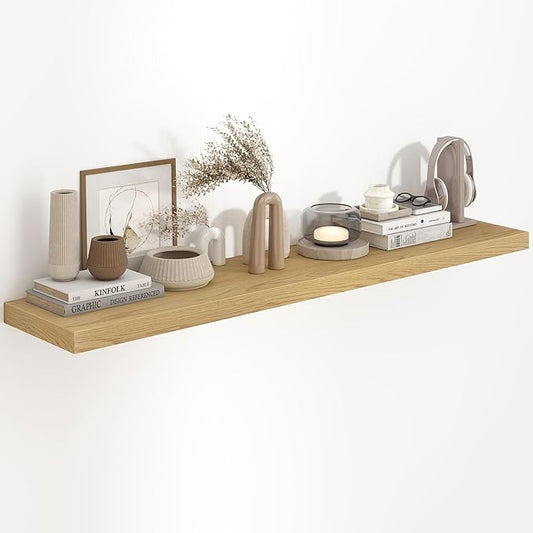 Fun Memories 55 Inch Long Floating Shelves for Wall, 55x9.3 Large Floating Shelf for Bedroom, Kitchen, Bathroom, Wall Mounted Rustic Wood Shelves with Invisible Bracket for Books, Decor, Oak