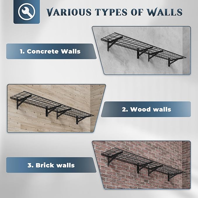 2 Pack Heavy Duty Garage Wall Shelving Set (1.5x4ft), Wall Mounted Garage Shelves 700lbs Capacity, 18