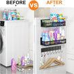 Magnetic Spice Rack for Refrigerator, 3 Pack Magnetic Shelf, Moveable Fridge Organizer with 8-Hook Rack, Seasoning Organizer for Kitchen