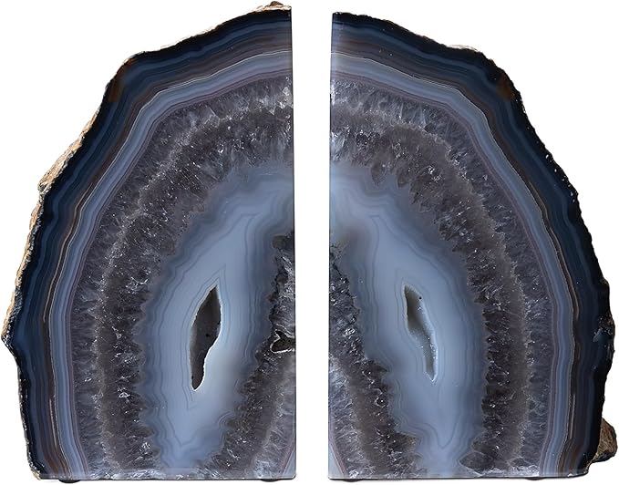 Nature's Decorations Agate Bookends - A Quality Natural Geode with Non-Skid Rubber Bumpers for Shelves, Office, Home Decor - Heavy Duty Cool Crystal Stone (4-6 LB)