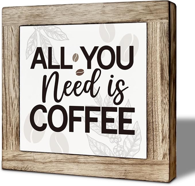 Coffee Bar Decor, All You Need is Coffee Decoration Sign, Square Wood Block Sign Table Decoration, Freestanding Home Decor, Rustic Wood Signs for Kitchen Cafe Bar 5.9×5.9 inch