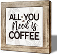Coffee Bar Decor, All You Need is Coffee Decoration Sign, Square Wood Block Sign Table Decoration, Freestanding Home Decor, Rustic Wood Signs for Kitchen Cafe Bar 5.9×5.9 inch