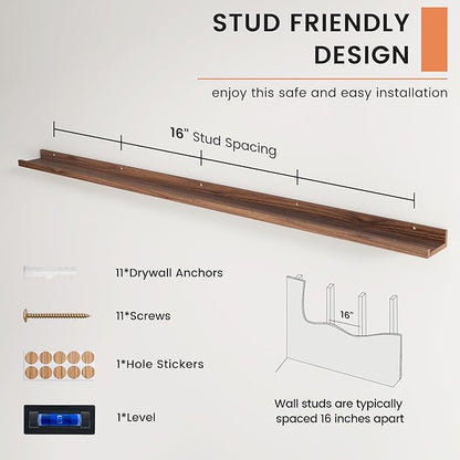 Picture Ledge Shelf, Floating Shelves Set of 2, 72 Inches Long Large Nursery Book Shelves for Toys Storage, Kids Bookshelf Wall Mounted for Living Room Bedroom Decor Books Photo Frames, Walnut