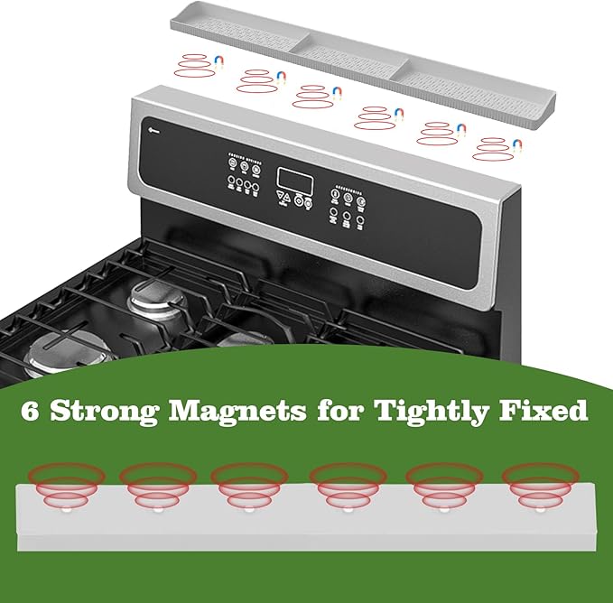 30 Inch Silicone Stove Top Shelf Magnetic for Kitchen, Strong Magnetic Heat Resistant Spice Rack Organizer for Over Stove Oven (White)