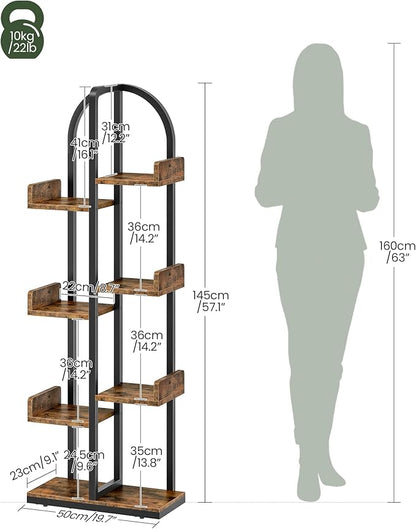Corner Bookshelf, Curved 6-Tier Bookcase with Anti-Tip Kit, Adjustable Feet and Staggered Shelves for Living Room, Bedroom, Study, Office, Rustic Brown and Black TSJ06BF
