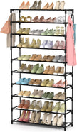 LANTEFUL 10 Tiers Shoe Rack 50 Pairs Large Capacity Tall Shoe Organizer Sturdy Shoe Storage with Two Hooks Space Saving Metal Wide Shoe Rack for Closet, Entryway, Bedroom, Black