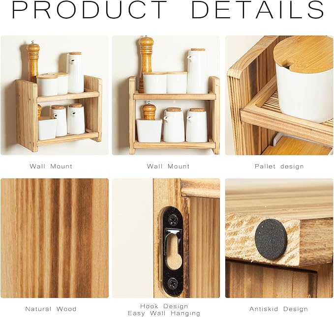 2-Tier Wood Spice Rack, a countertop Organizer for Kitchen and Bathroom Storage, Display of Cosmetics