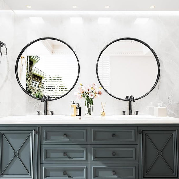 PROHOMEWARE Black Round Bathroom Mirrors, 24 inch Circle Wall Mounted Hanging Mirror for Entryway, Living Room, Hallway, Bathroom, Bedroom