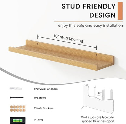 Floating Picture Ledge Shelves for Wall Set of 4, 24 Inch Wall Shelves with Lip Long Large Nursery Book Shelf for Toys Storage Kids Bookshelf Wall Mounted Living Room Bedroom Decor Frames
