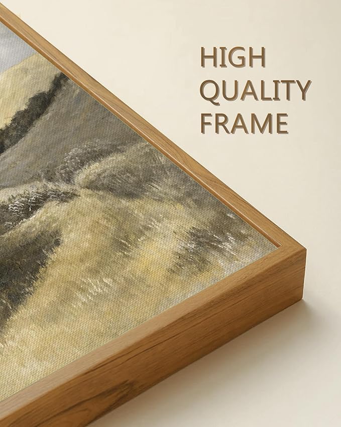 SHENIFY 16x24in Large Coastal Framed Canvas Wall Art Vintage Landscape Seascape Classic Hallway Bedroom Bathroom Living Room Decor - Natural Framed