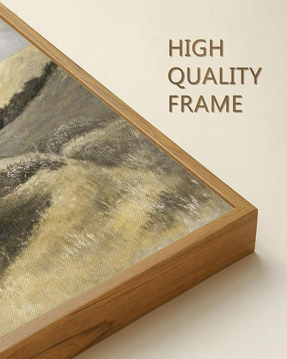 SHENIFY 16x24in Large Coastal Framed Canvas Wall Art Vintage Landscape Seascape Classic Hallway Bedroom Bathroom Living Room Decor - Natural Framed